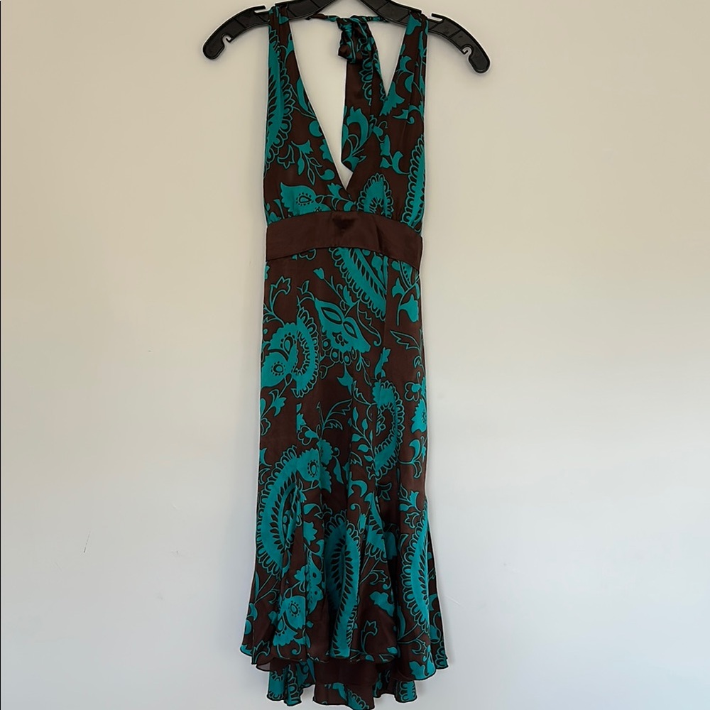 Teal and Brown halter Dress